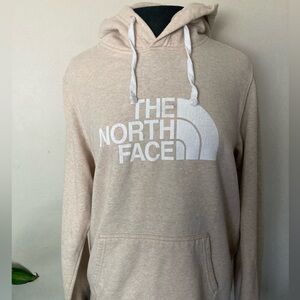 North Face Sweater Adult M Tan White Spell Out Pullover Hoodie Sweatshirt Mens
